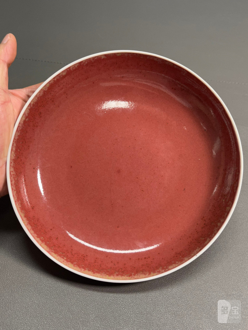清康熙  豇豆红釉盘 - 图3